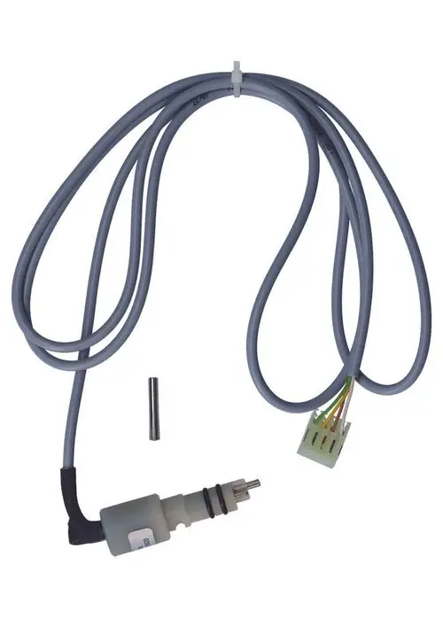 JUDO Leitwertsensor mit Kabel, bestehend aus einem Stecker und mehreren Drähten. Ein Metallzylinder ist ebenfalls vorhanden.